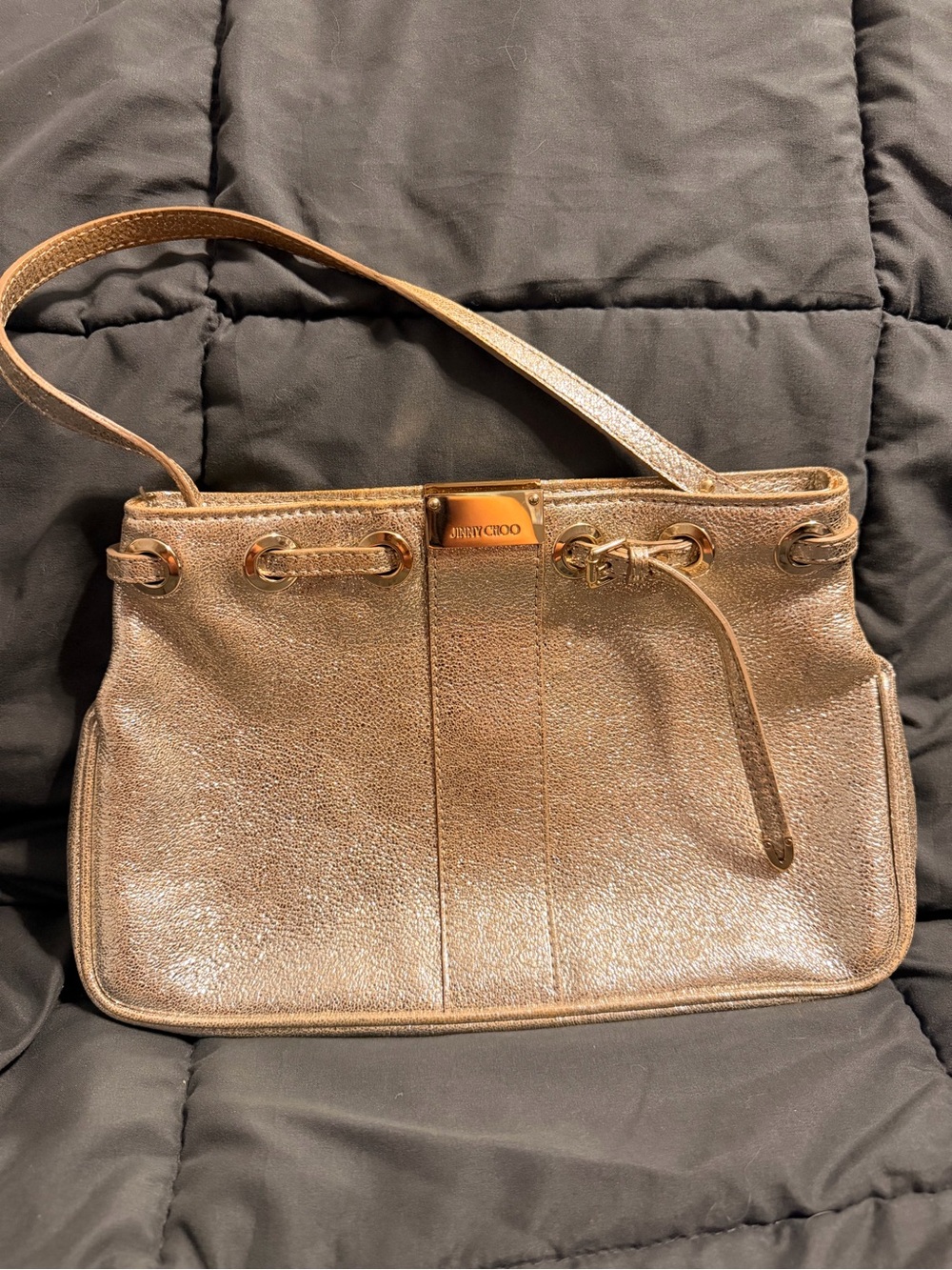 Authentic Jimmy Choo Metallic Silver Leather Shoulder Bag